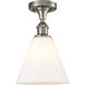 Ballston Cone 1 Light 8 inch Brushed Satin Nickel Semi-Flush Mount Ceiling Light in Matte White Glass