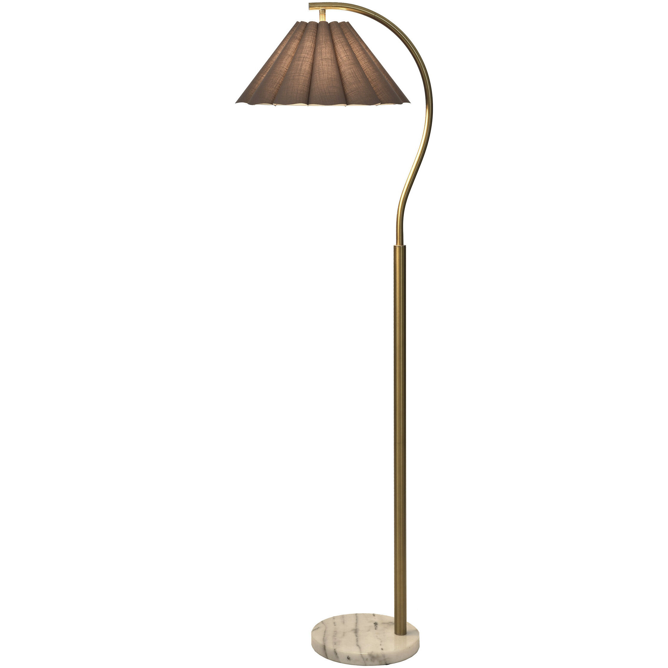 Vivienne 64 inch 100 watt White Marble and Polished Brass Floor Lamp Portable Light in Off-Brown Shade