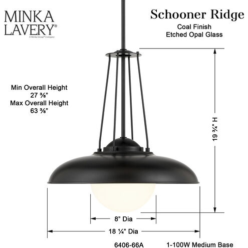 Schooner Ridge 1 Light 18.13 inch Coal Pendant Ceiling Light