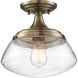 Kew 1 Light 10 inch Burnished Brass and Clear Semi Flush Mount Ceiling Light