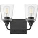 Hudson 2 Light 13 inch Black Bath Vanity Wall Light in Clear