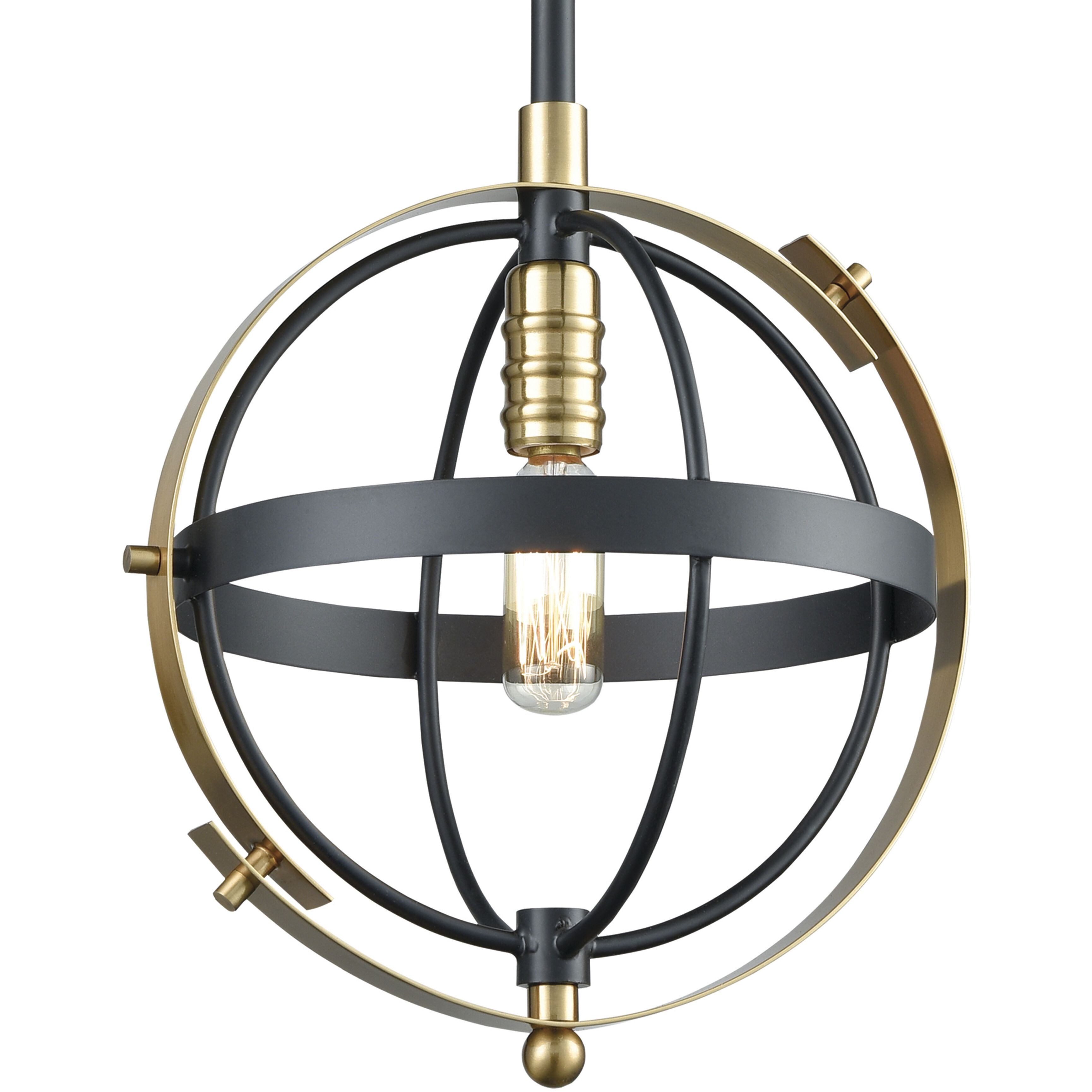 Caldwell 1 Light 10 inch Matte Black with Satin Brass Mini Pendant Ceiling Light