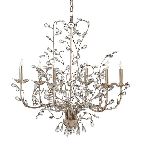 Crystal Bud 6 Light 28 inch Silver Granello Chandelier Ceiling Light, Medium