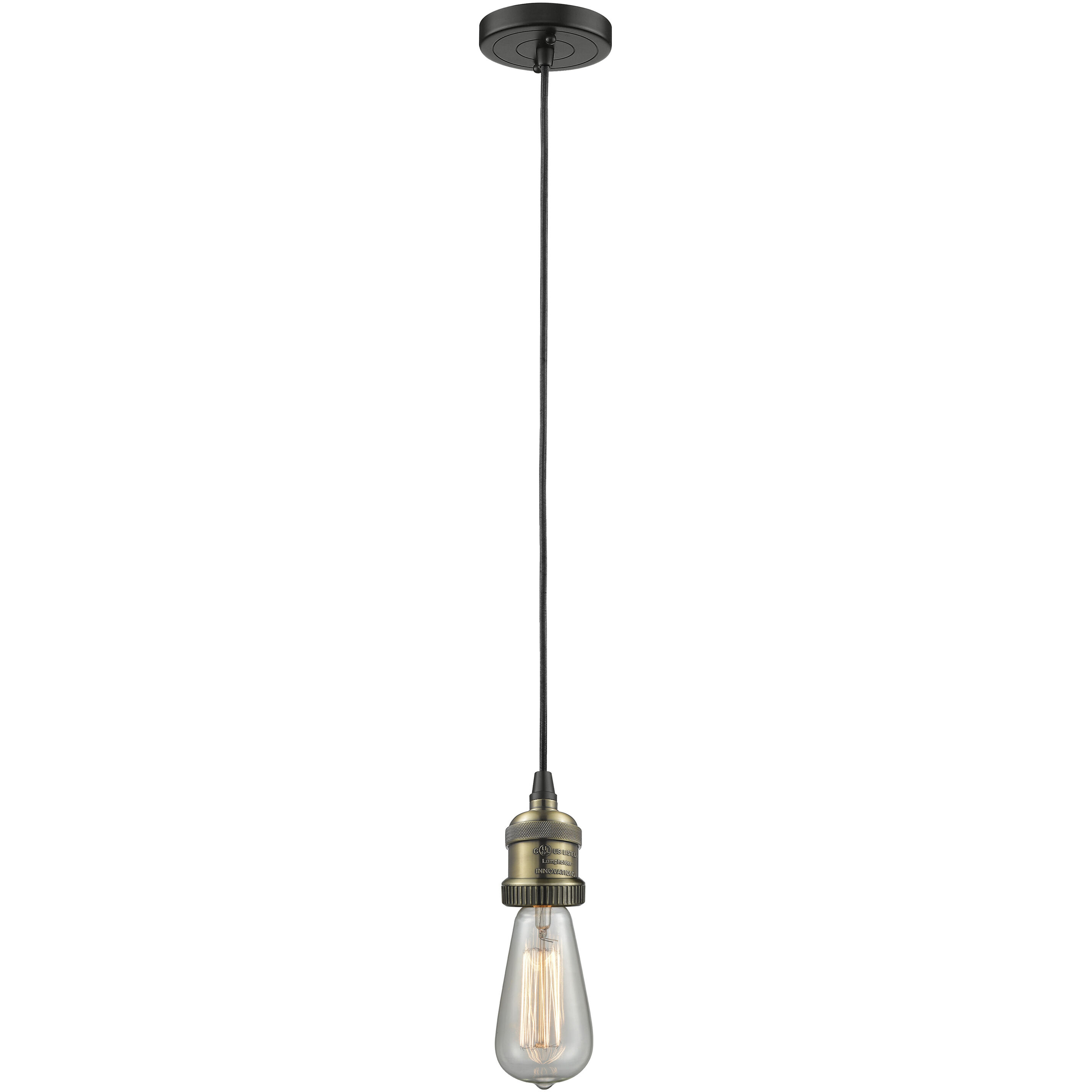 Franklin Restoration Bare Bulb 1 Light 2 inch Black Antique Brass Mini Pendant Ceiling Light in Incandescent