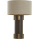 Bronx 29 inch Brushed Antique Brass and Dark Brown Leather with Beige Linen Table Lamp Portable Light
