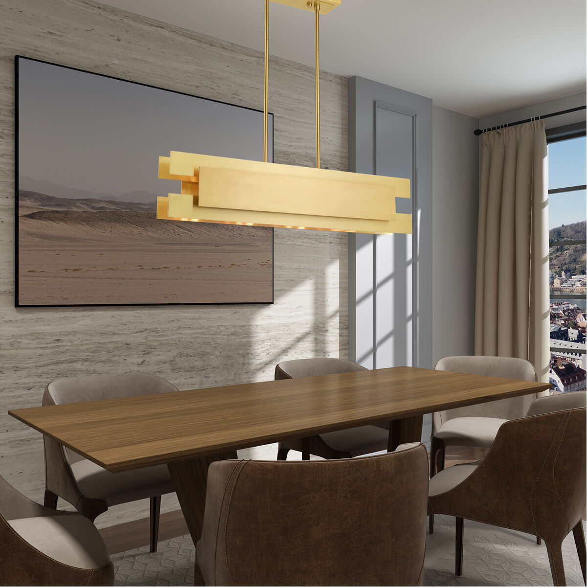 Varick 4 Light 36 inch Satin Brass Linear Chandelier Ceiling Light