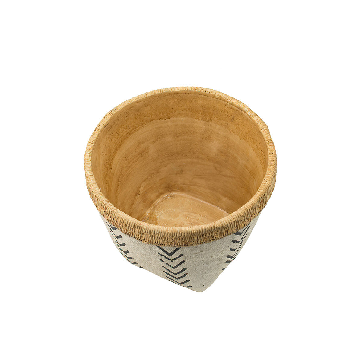 Round Natural and Black Outdoor Planter