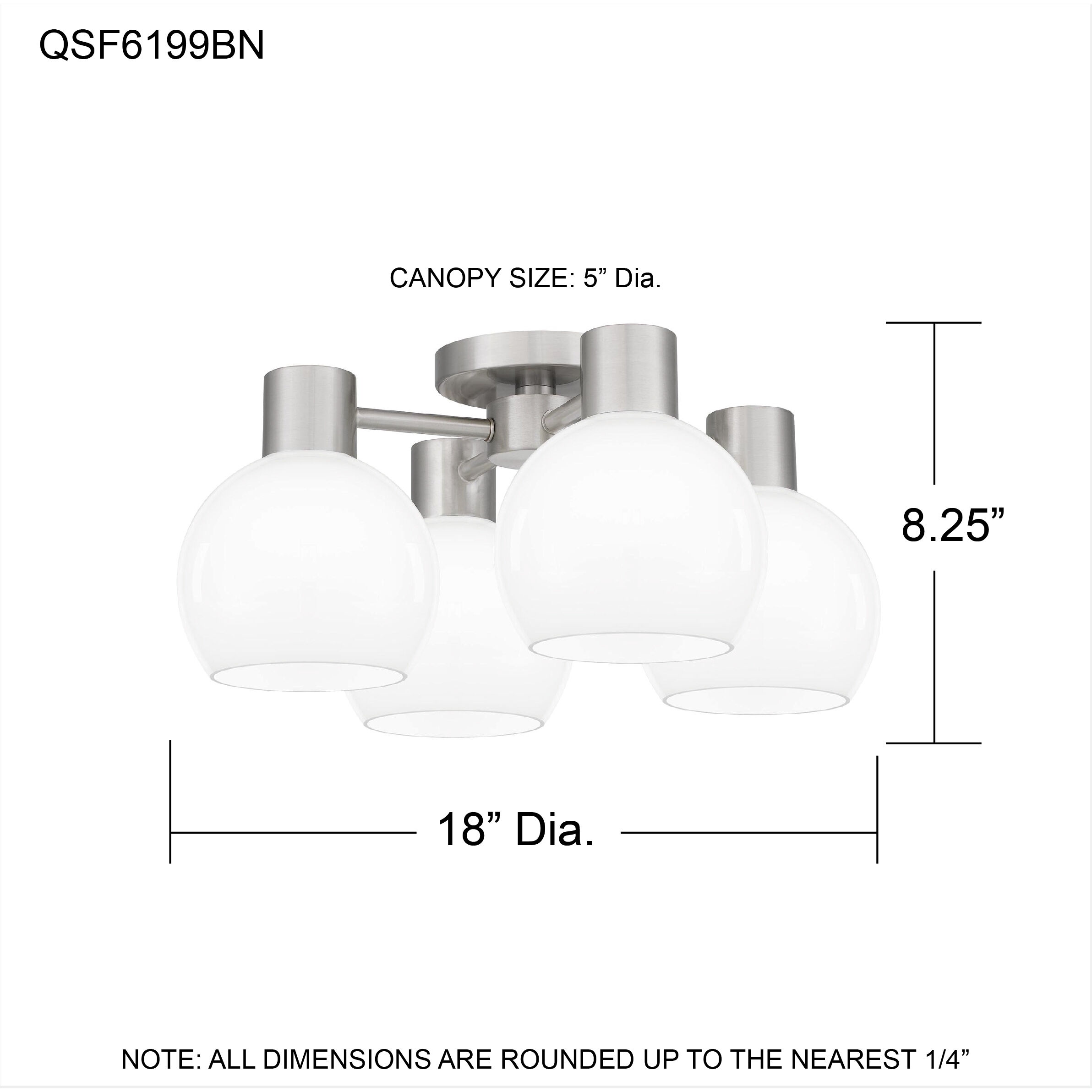 Donahue 4 Light 18 inch Brushed Nickel Semi-Flush Mount Ceiling Light