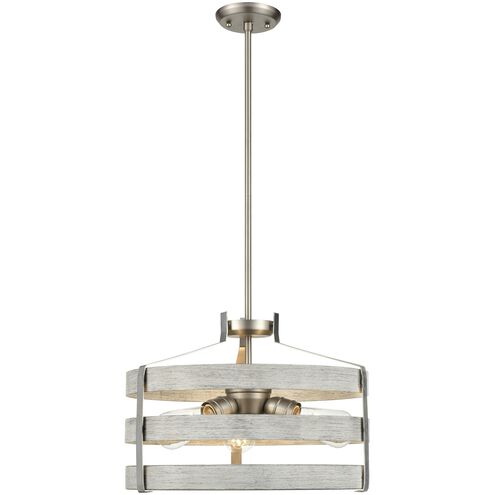 Fort Garry 3 Light Buffed Nickel and Birchwood on Metal Pendant Ceiling Light