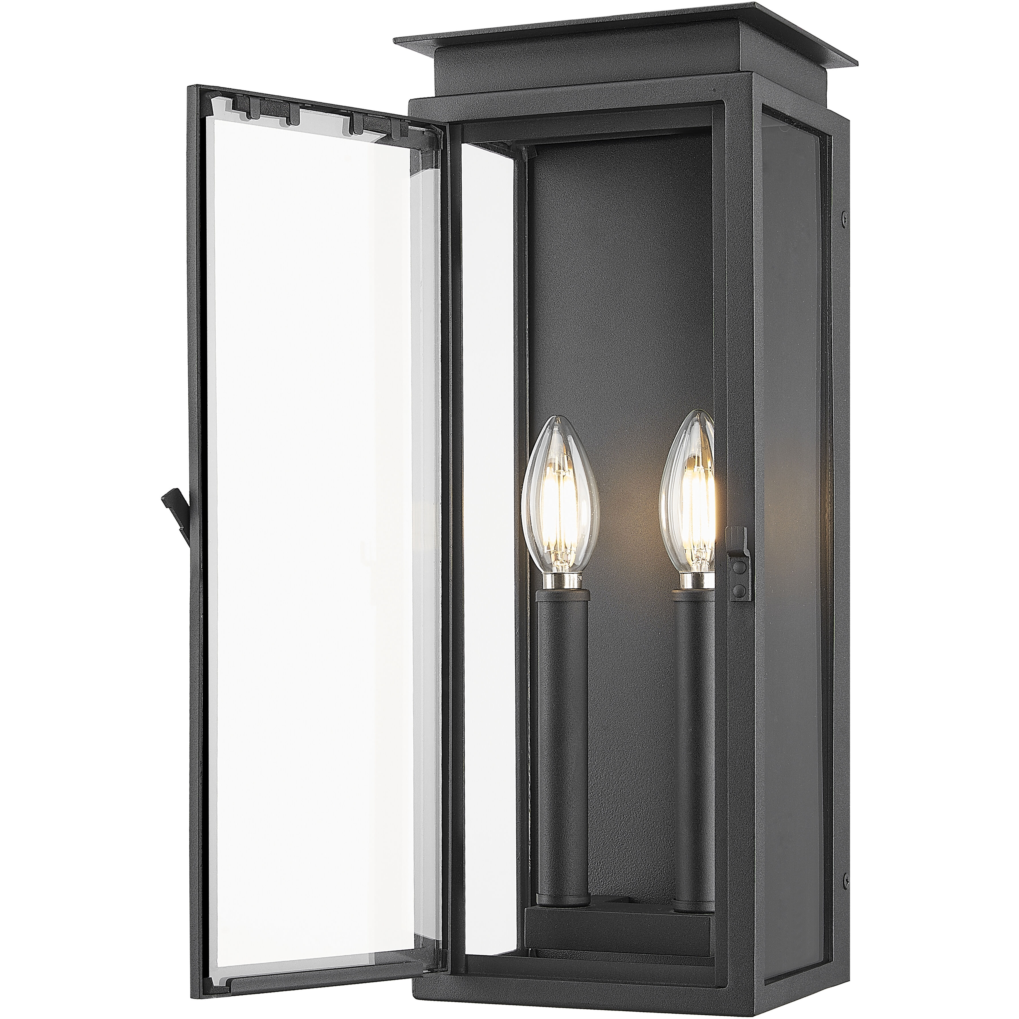 Nova 2 Light 16.5 inch Black Outdoor Wall Light in Clear Glass
