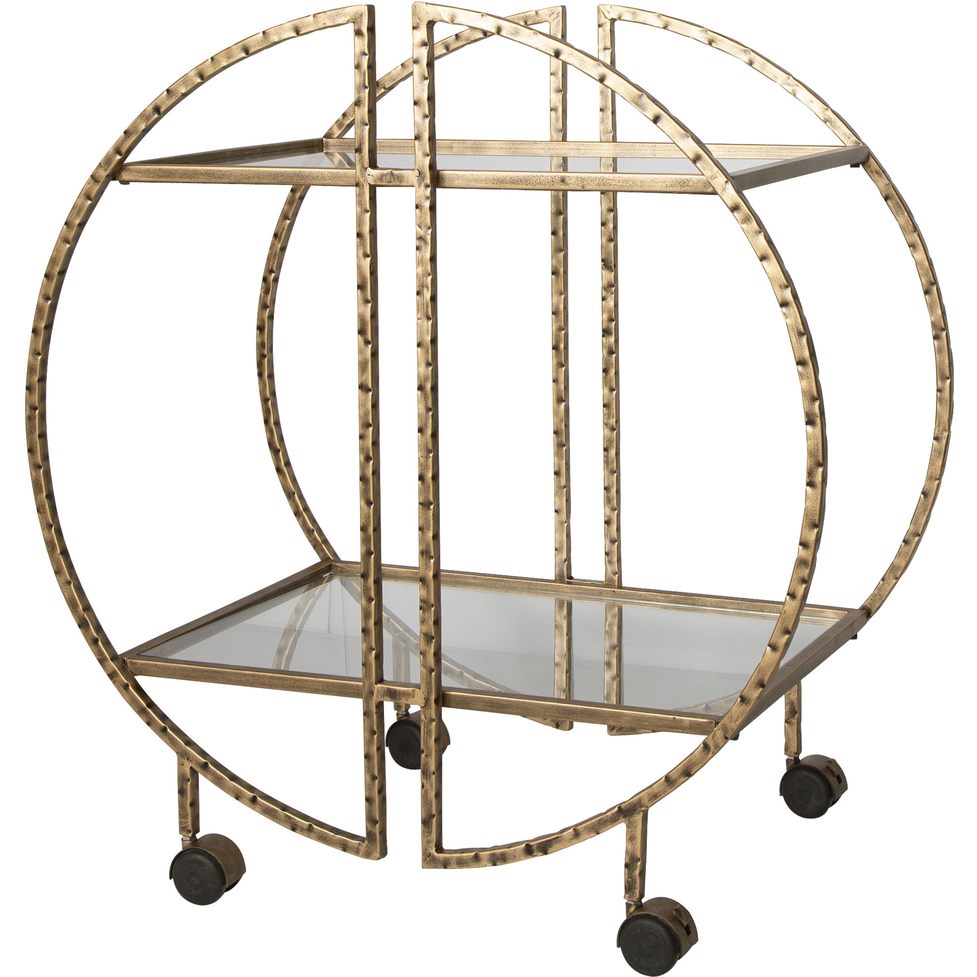 Zelina Antique Gold and Clear Glass Bar Cart