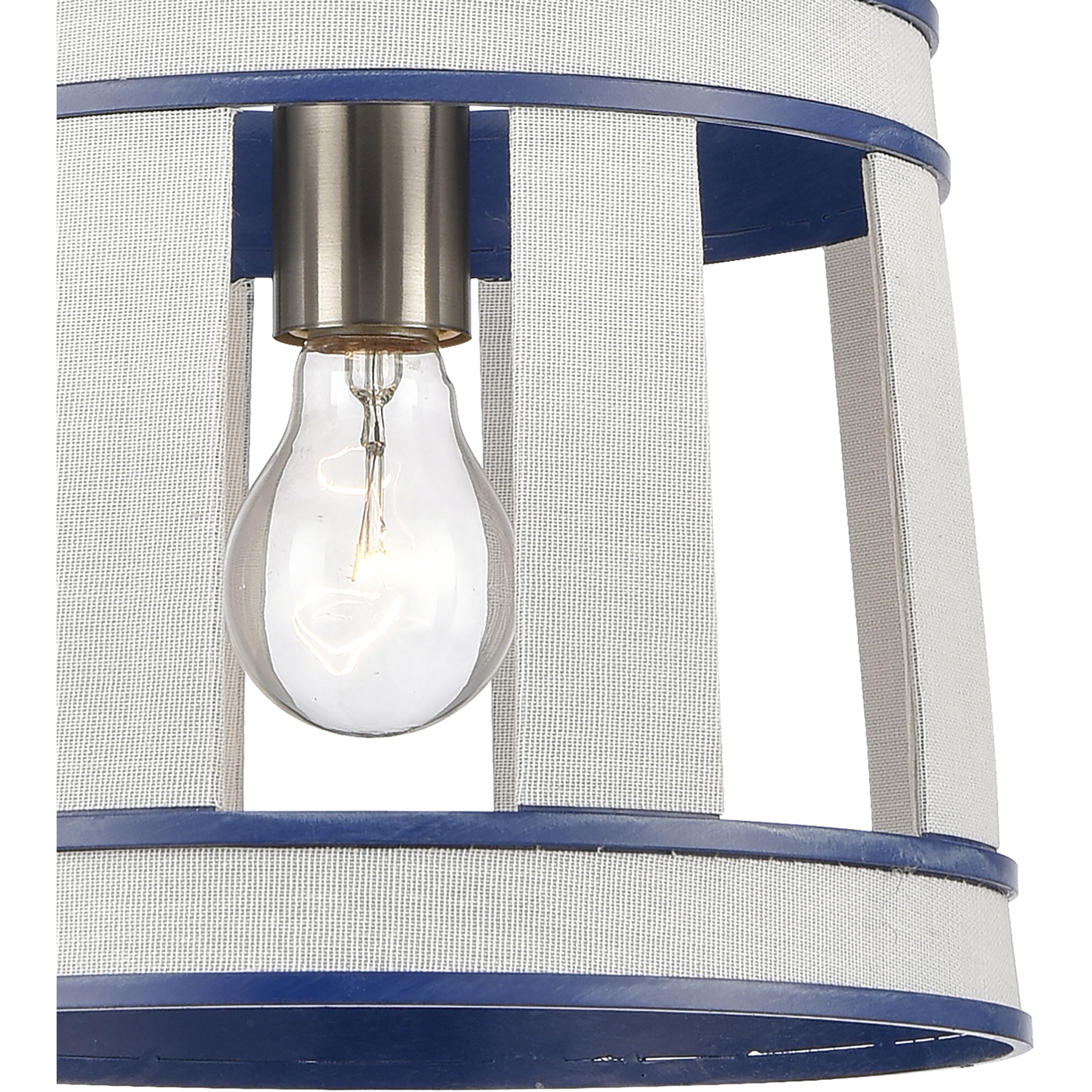 White Burlap 1 Light 10 inch White with Blue and Satin Nickel Pendant Ceiling Light