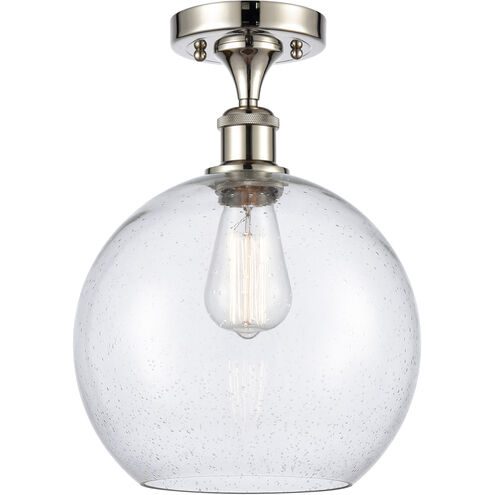 Ballston Large Athens 1 Light 10 inch Polished Nickel Semi-Flush Mount Ceiling Light in Seedy Glass, Ballston