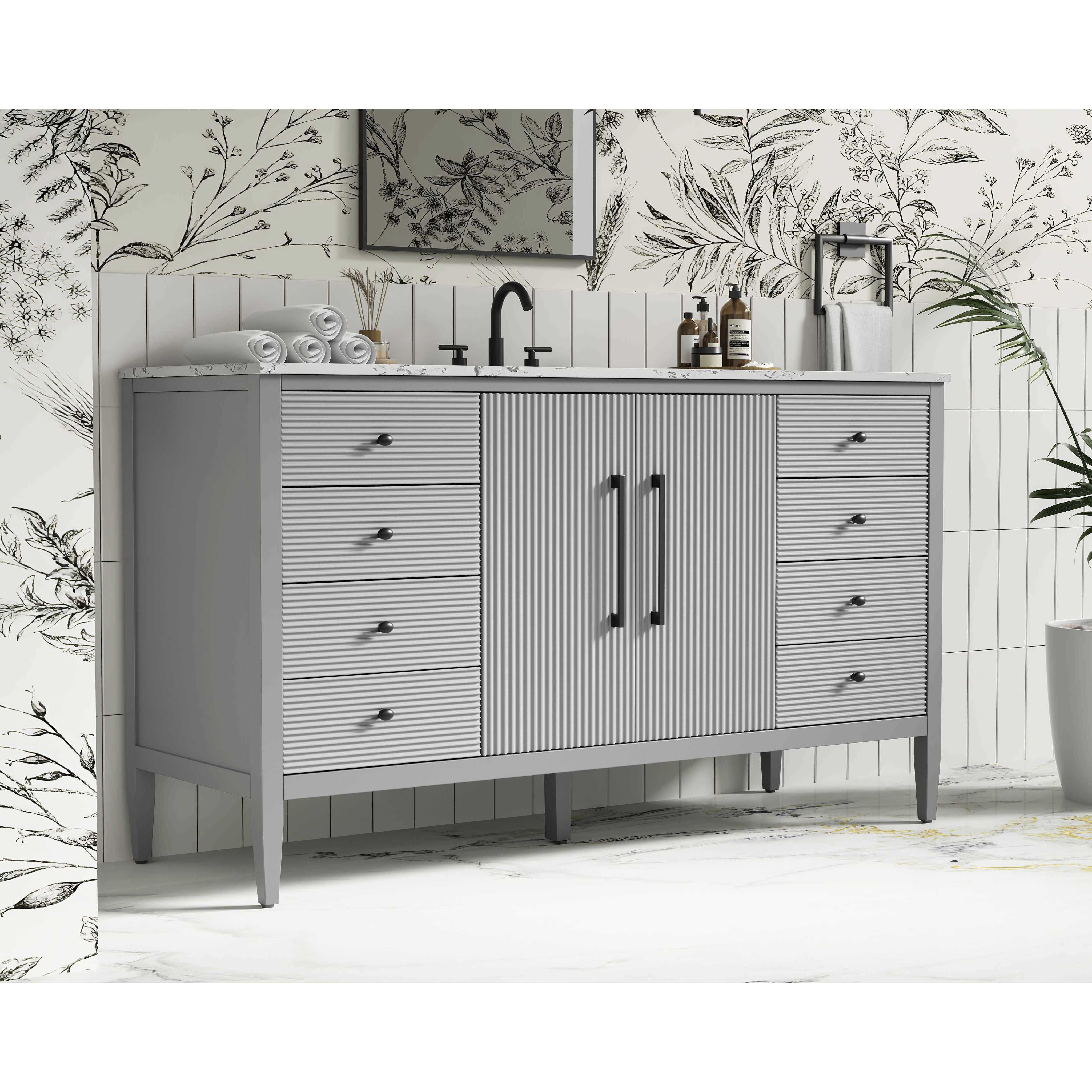 Blakely 60 X 34 inch Grey Bathroom Vanity Cabinet