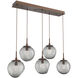 Aster LED LED Burnished Bronze Linear Pendant Ceiling Light in 3000K LED, Floret Inner - Smoke Outer, Multi-Pendant