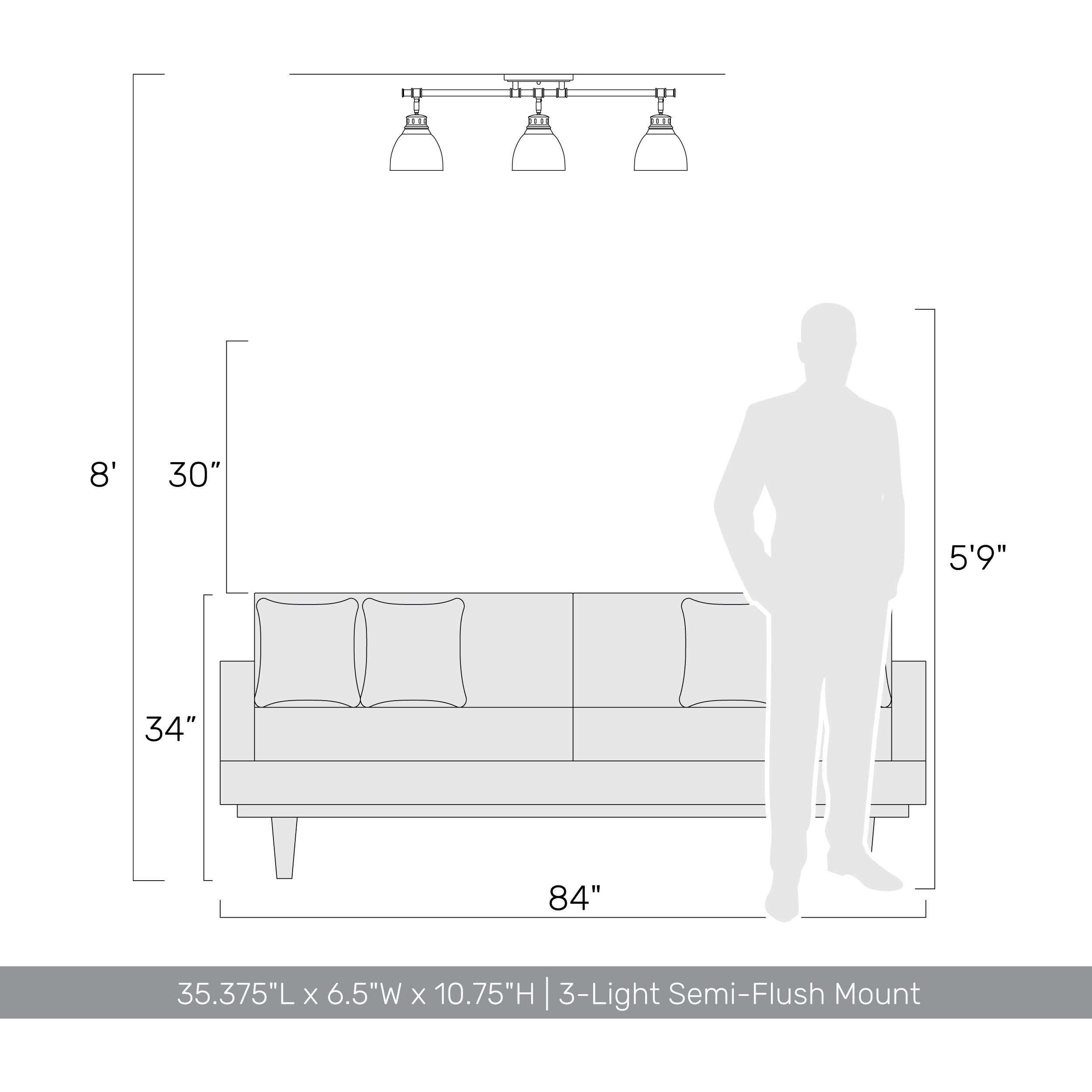 Yep Duncan 3 Light 35.38 inch Rubbed Bronze Semi-Flush Mount Ceiling Light, Track Light