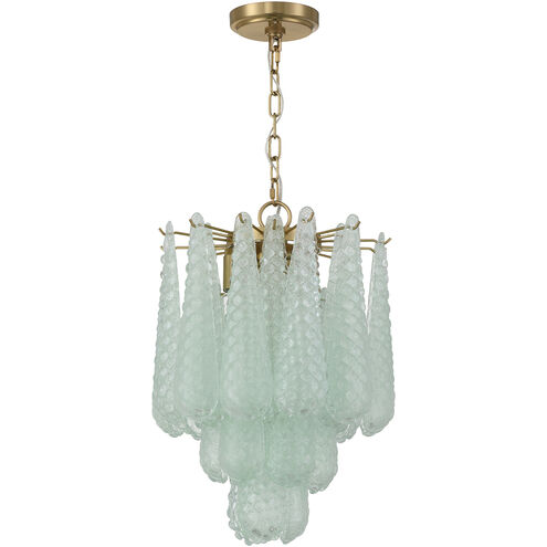 Ollie 4 Light 14.25 inch Aged Brass Pendant Ceiling Light in Sand Glass Green