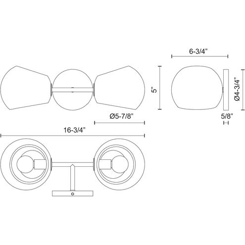 Alora Mood Willow 2 Light 16.75 inch Brushed Gold Bath Vanity Light Wall Light in Opal Glass