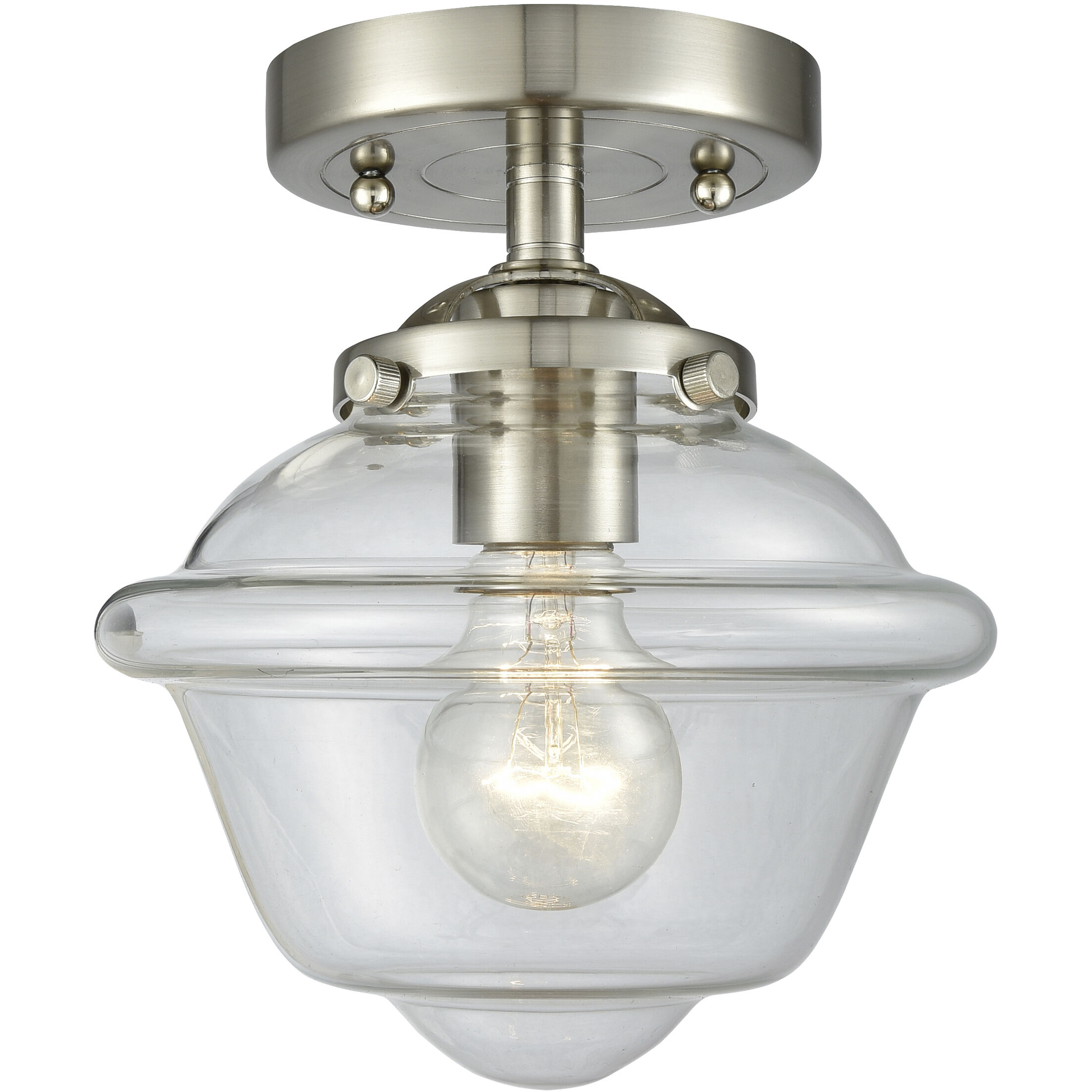 Nouveau Small Oxford LED 7.5 inch Brushed Satin Nickel Semi-Flush Mount Ceiling Light in Clear Glass, Nouveau