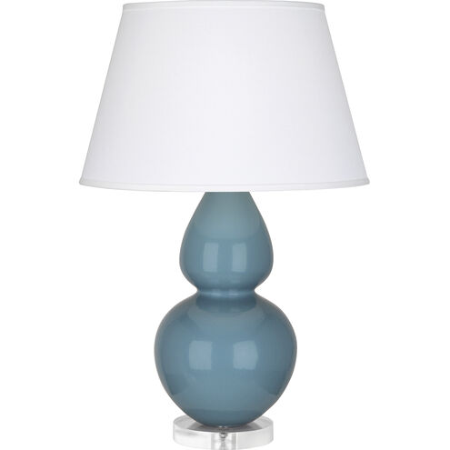 Double Gourd 30 inch 150.00 watt Steel Blue Glazed Ceramic with Lucite Base Table Lamp Portable Light in Pearl Dupioni