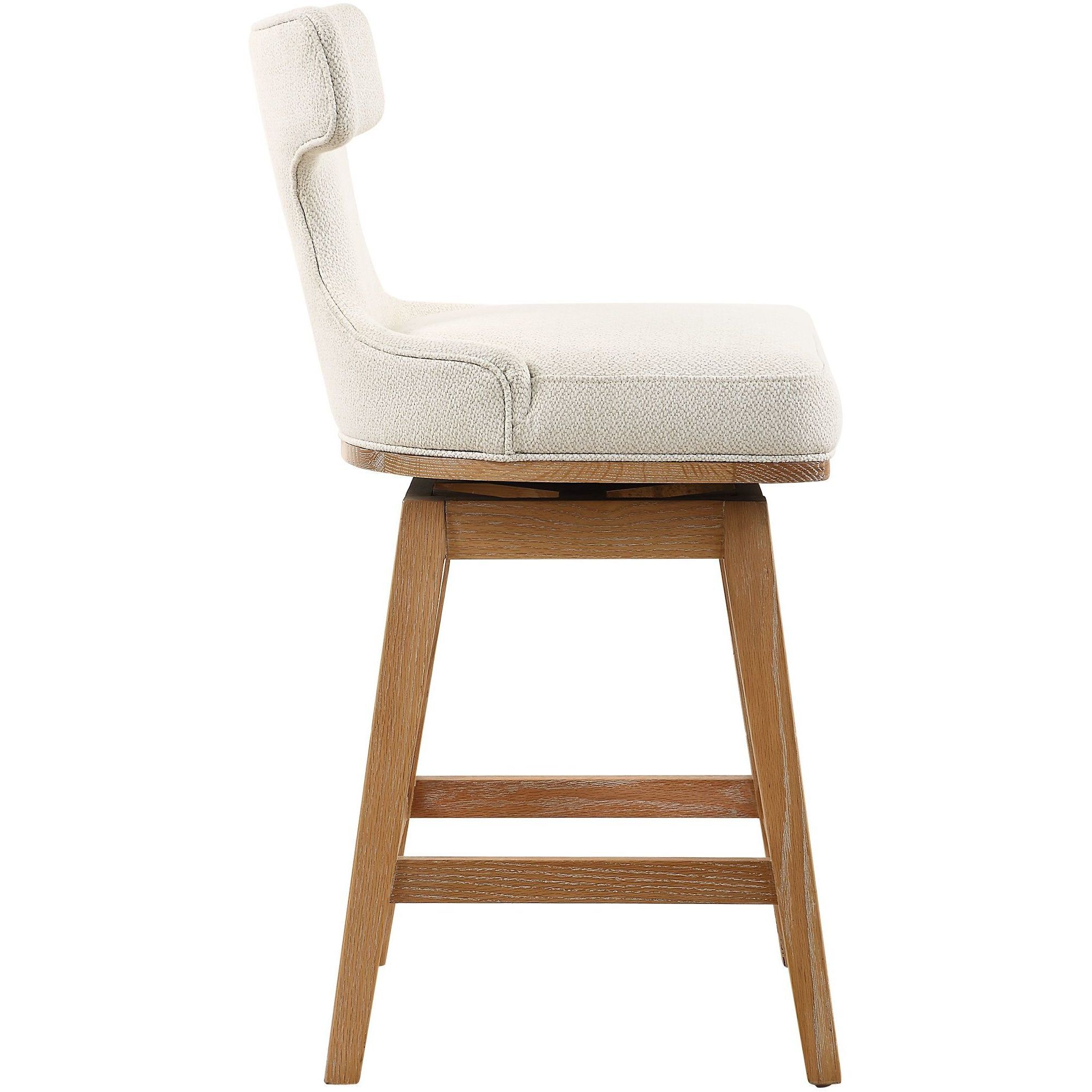 Klismos 38.25 inch Textured Off-white Fabric and Natural Oak Counter Stool