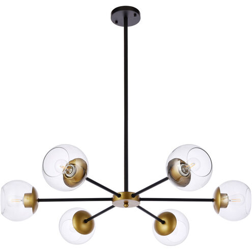 Briggs 6 Light 36 inch Black and Brass Pendant Ceiling Light