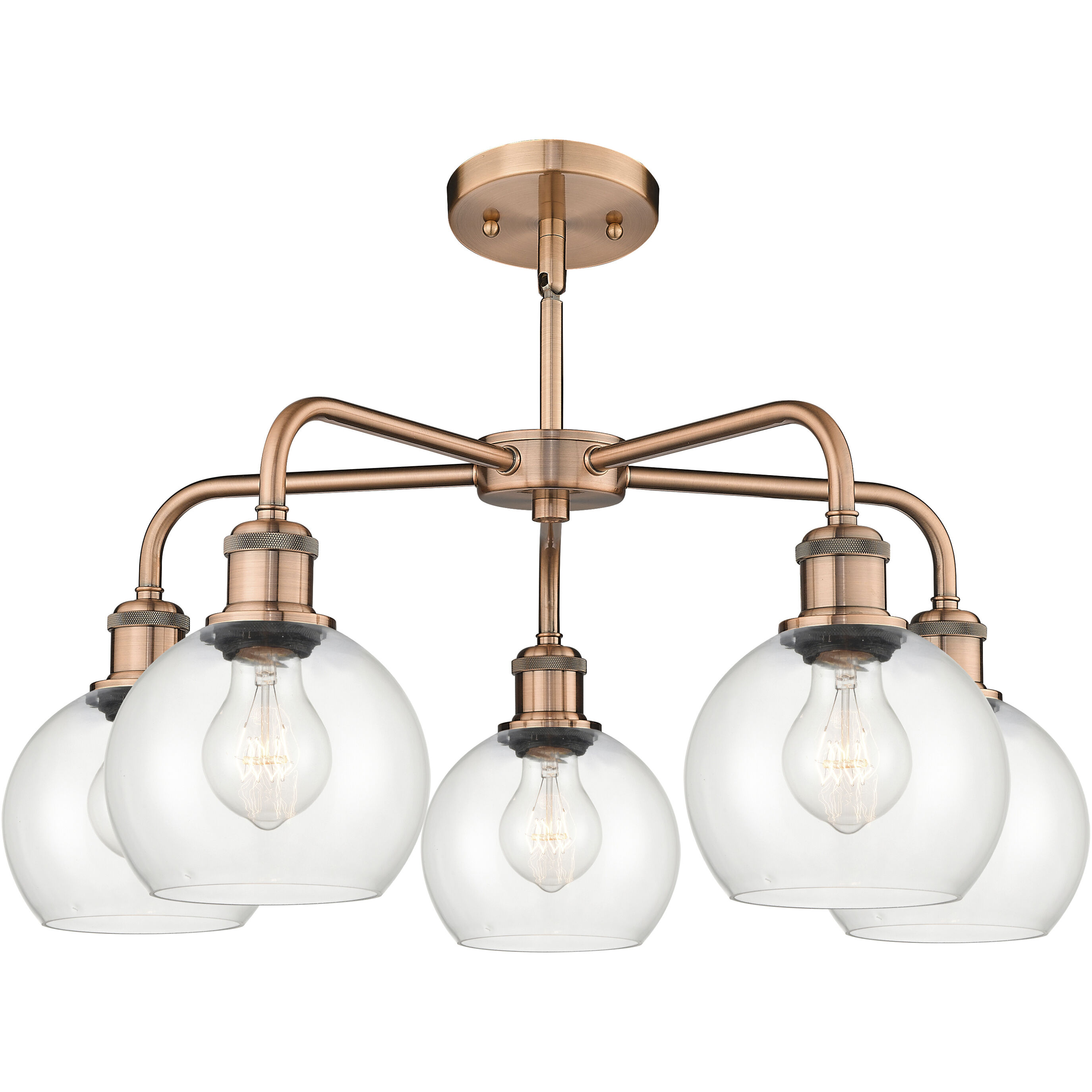 Athens 5 Light 24 inch Antique Copper Chandelier Ceiling Light in Clear Glass