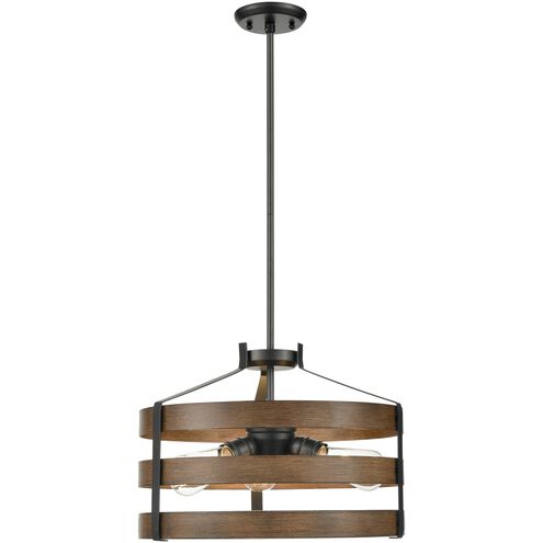 Fort Garry 3 Light Graphite and Ironwood on Metal Pendant Ceiling Light