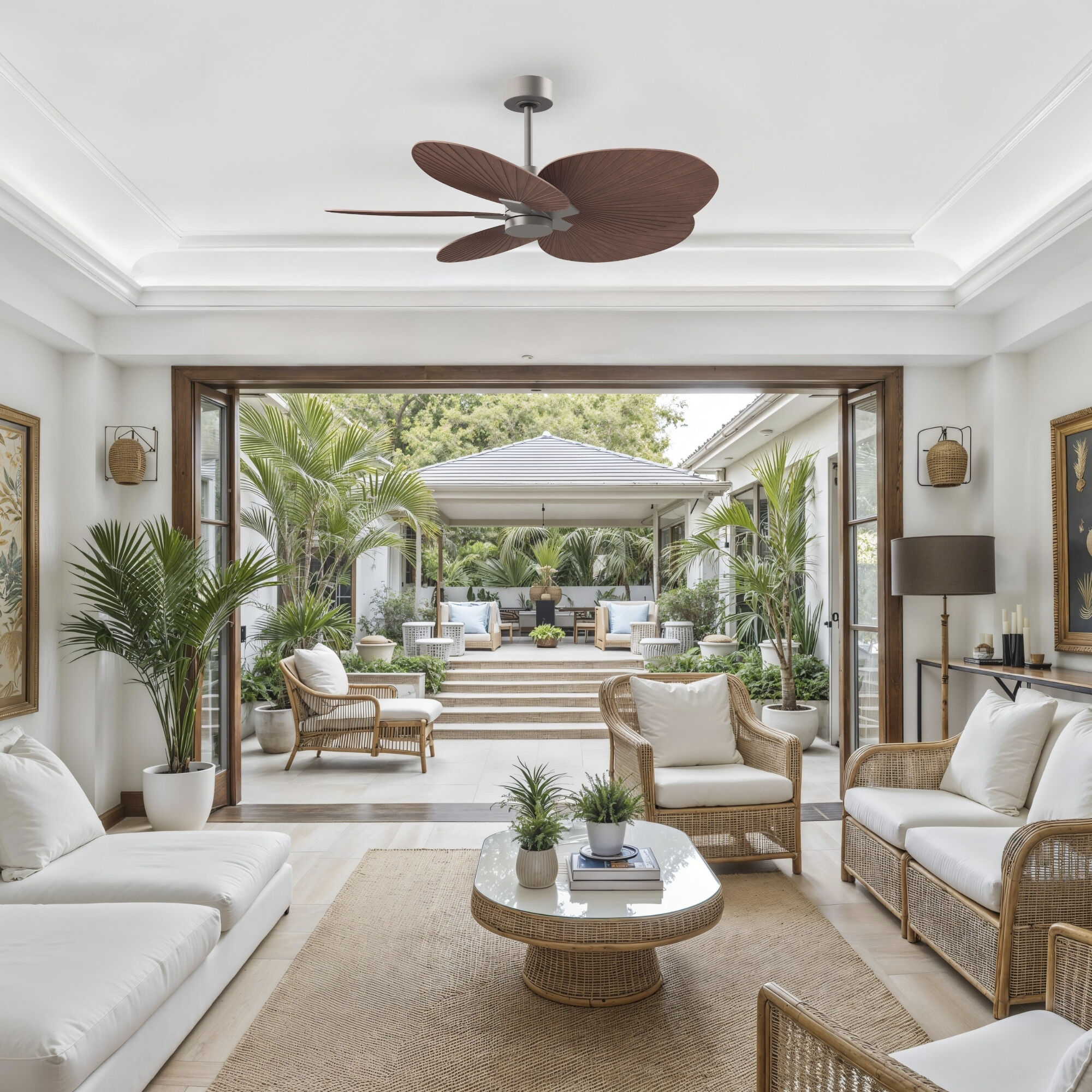 Atlas Alessandra Tropical 48 inch Brushed Nickel with Walnut Tone Blades Ceiling Fan