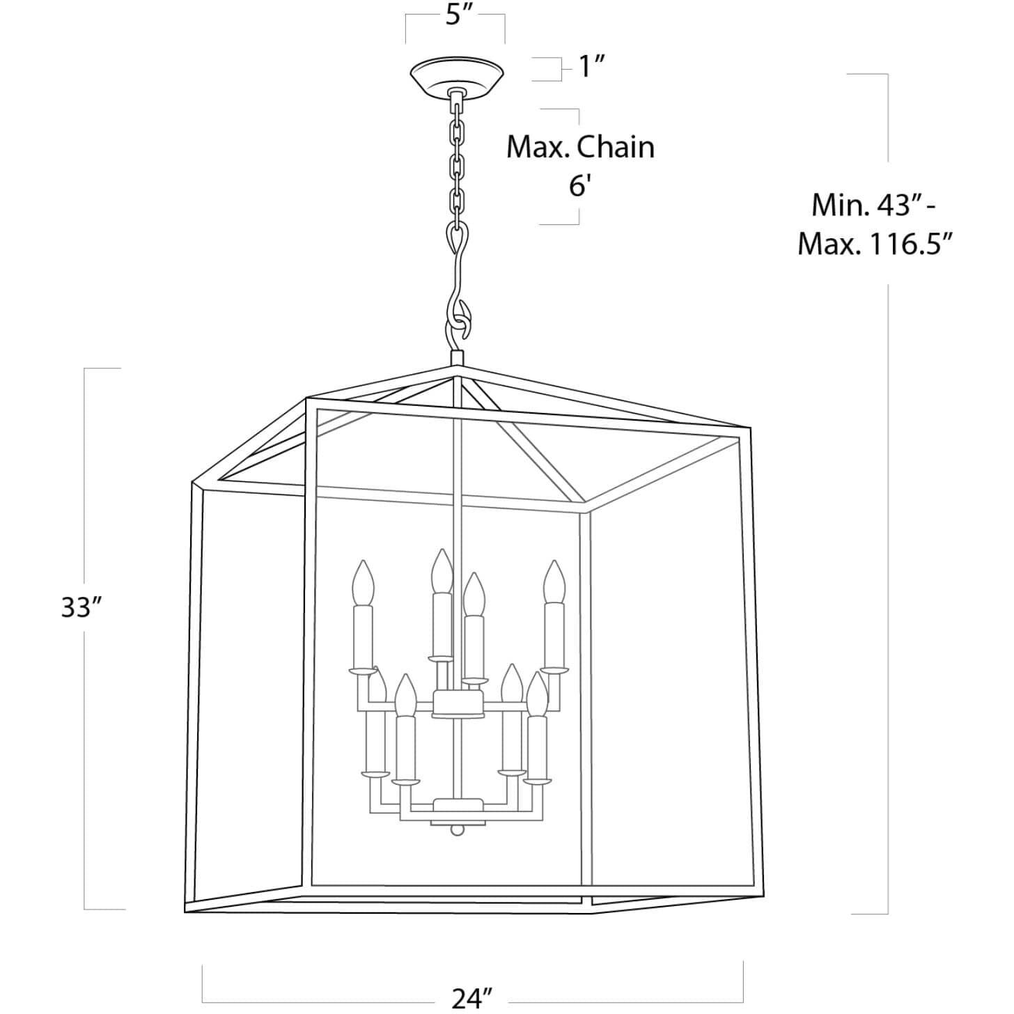 Cape 8 Light 24 inch Blackened Iron Ceiling Lantern Ceiling Light