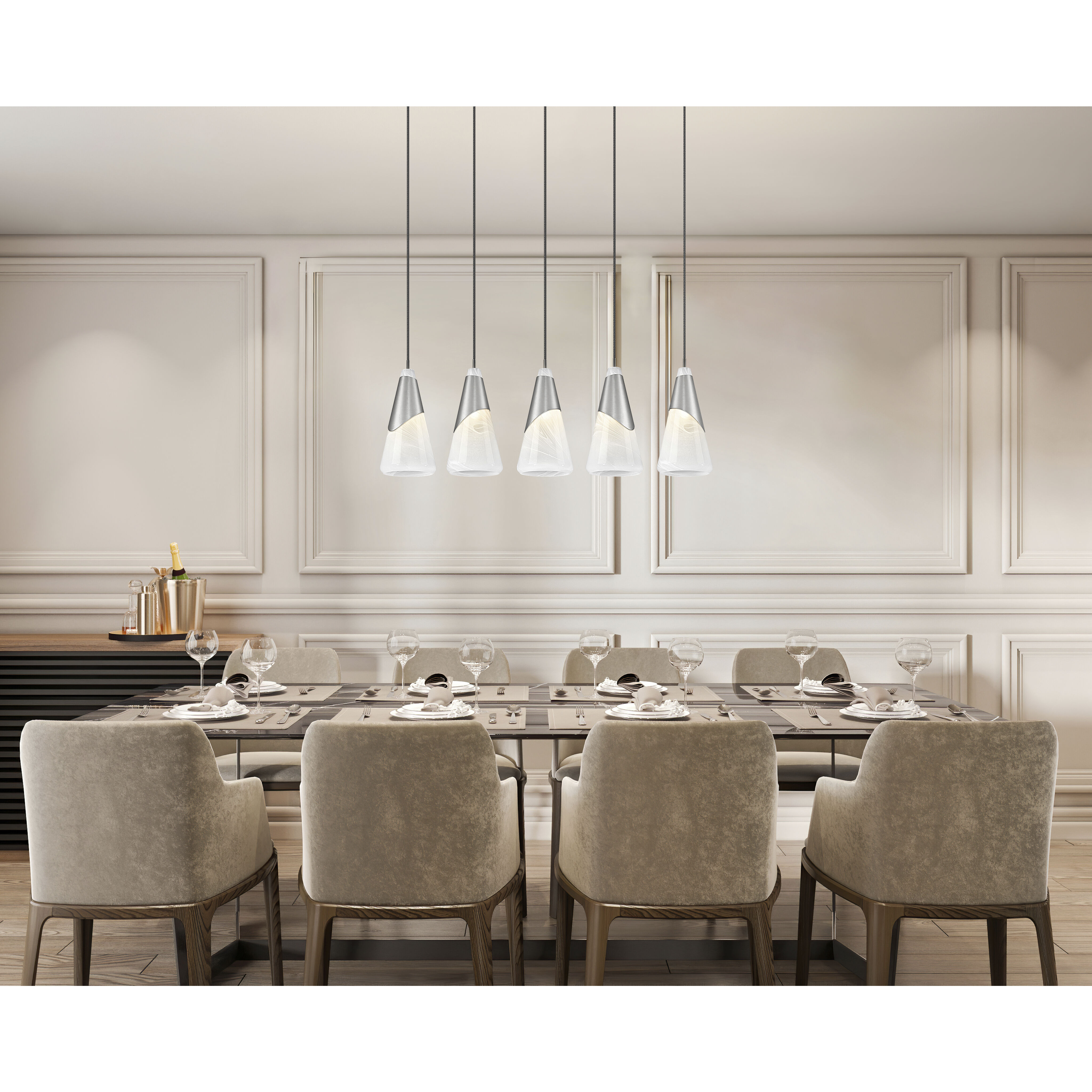 Aimie Linear Chandelier Ceiling Light in Brushed Nickel