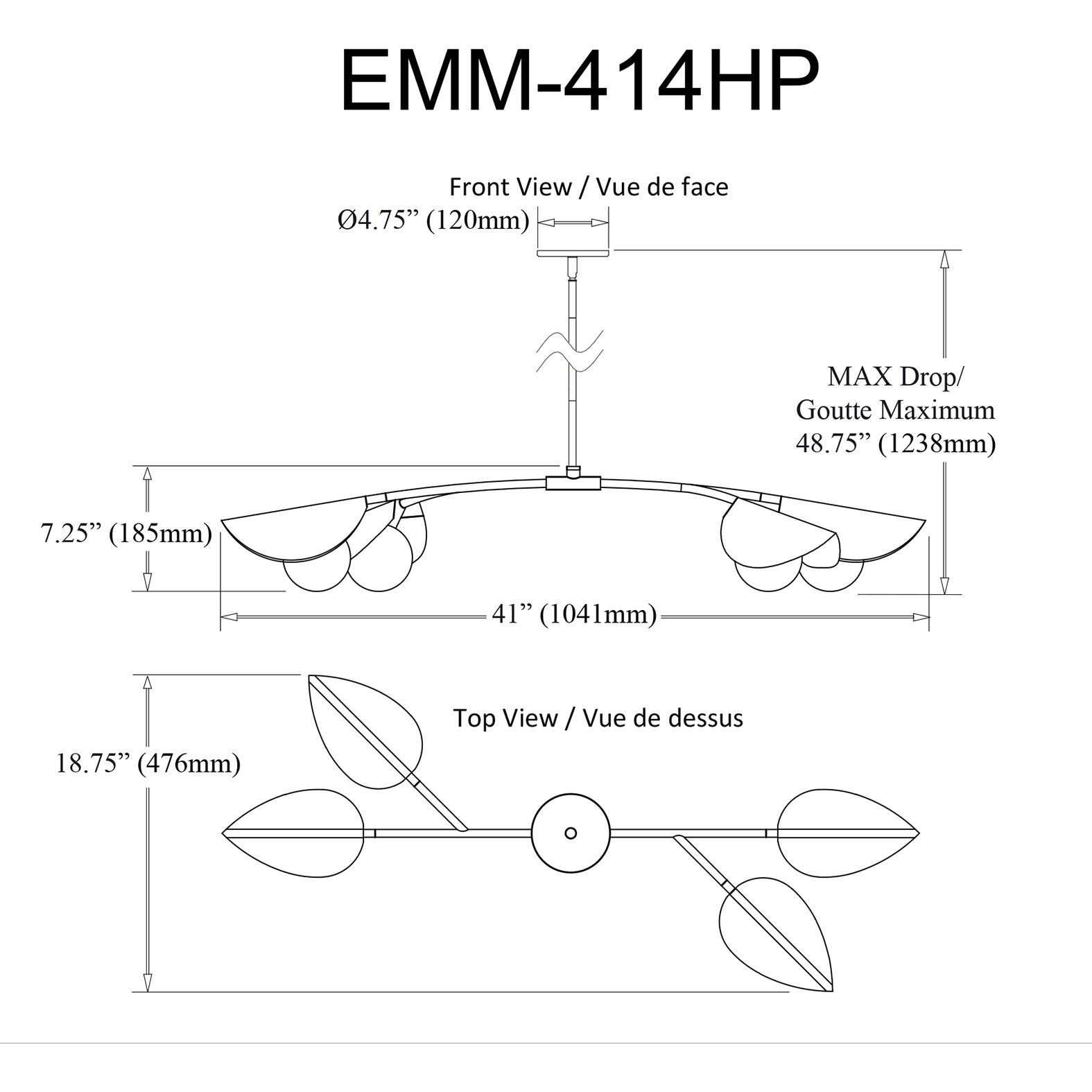 Emma 4 Light 41 inch Matte Black Horizontal Pendant Ceiling Light