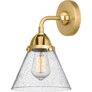 Nouveau 2 Large Cone LED 8 inch Satin Gold Sconce Wall Light in Seedy Glass