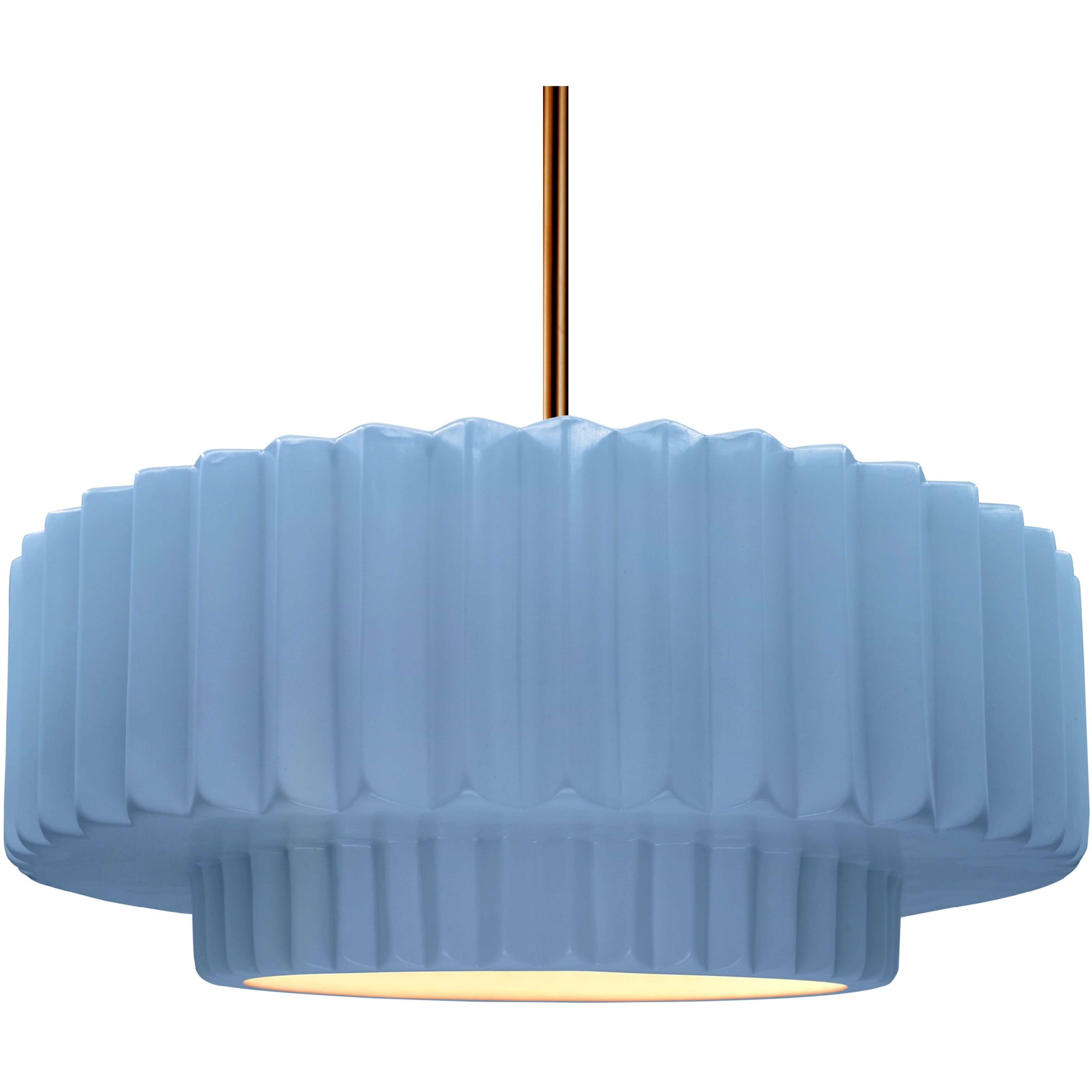 Radiance Collection - Pleated Tier Pendant Ceiling Light in Brushed Brass, Dedicated LED, Black Cord, Sky Blue, 16.25W x 6H, Form+Finish+Function