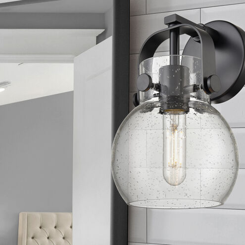 Pilaster II Sphere Sconce Wall Light in Matte Black, Seedy Glass