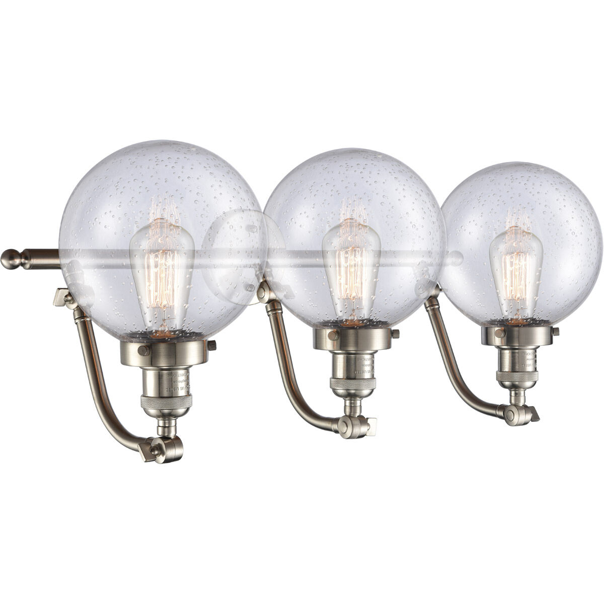 Franklin Restoration Large Beacon 3 Light 28 inch Brushed Satin Nickel Bath Vanity Light Wall Light in Seedy Glass, Franklin Restoration