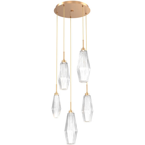 Aalto LED 19.8 inch Novel Brass Chandelier Ceiling Light in 3000K LED, Optic Rib Clear, Round Multi-Port