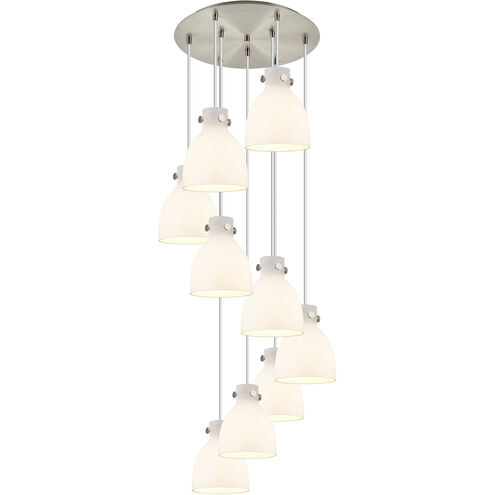 Newton Bell 9 Light 22.13 inch Brushed Satin Nickel Multi Pendant Ceiling Light in White Glass