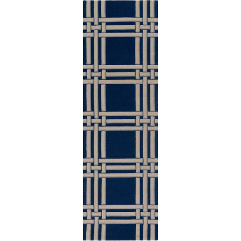 Lockhart 96 X 30 inch Blue and Neutral Runner, Wool