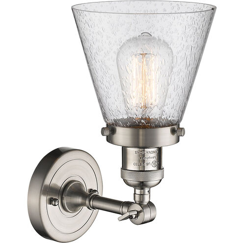Franklin Restoration Small Cone LED 6.25 inch Brushed Satin Nickel Sconce Wall Light in Seedy Glass, Franklin Restoration