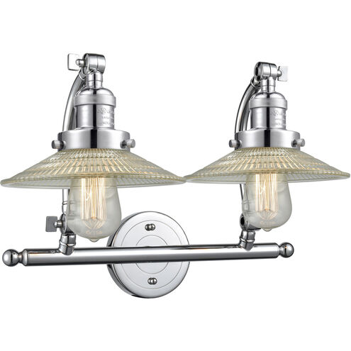 Franklin Restoration Halophane 2 Light 18 inch Polished Chrome Bath Vanity Light Wall Light in Clear Halophane Glass, Franklin Restoration