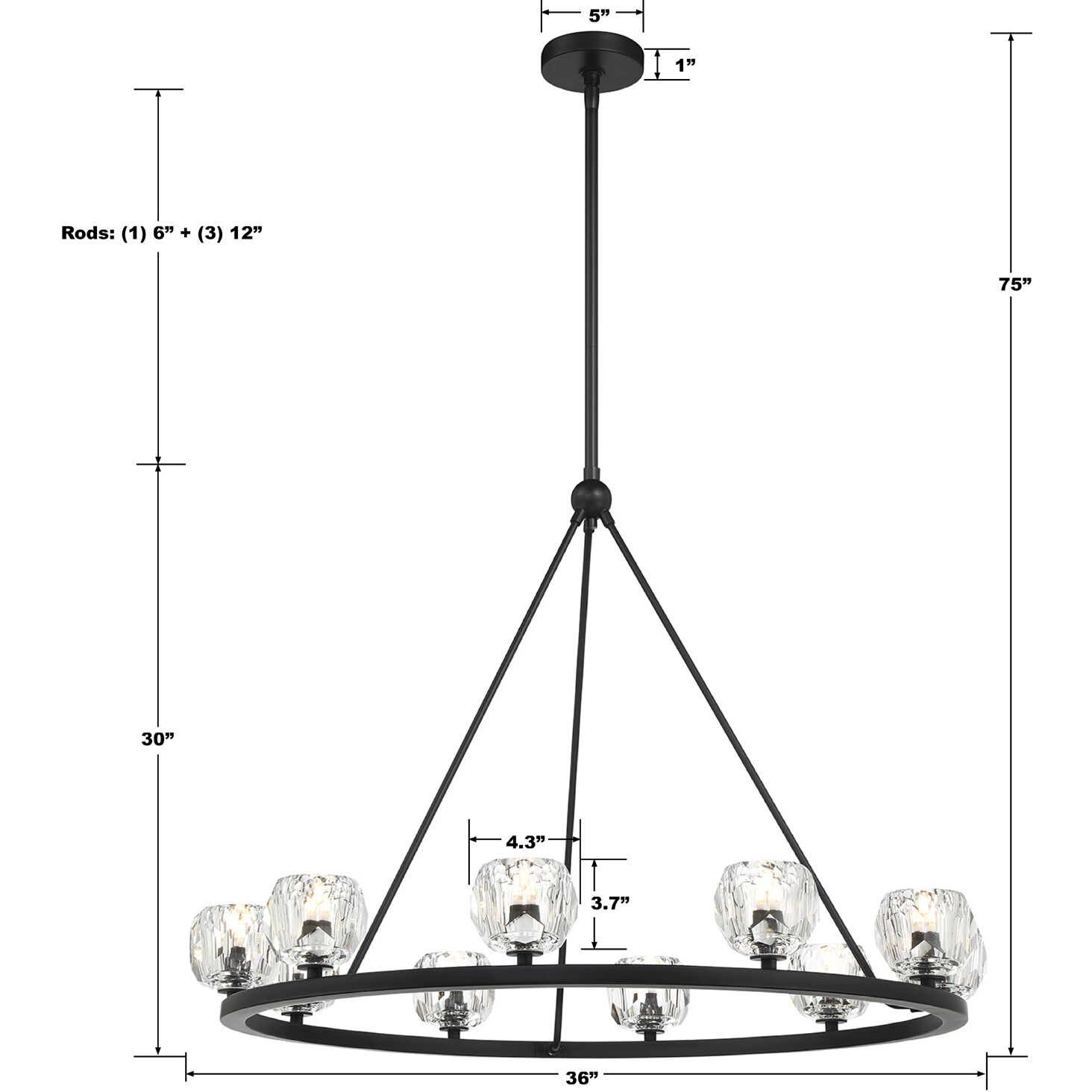 Aragon 10 Light 36 inch Matte Black Chandelier Ceiling Light