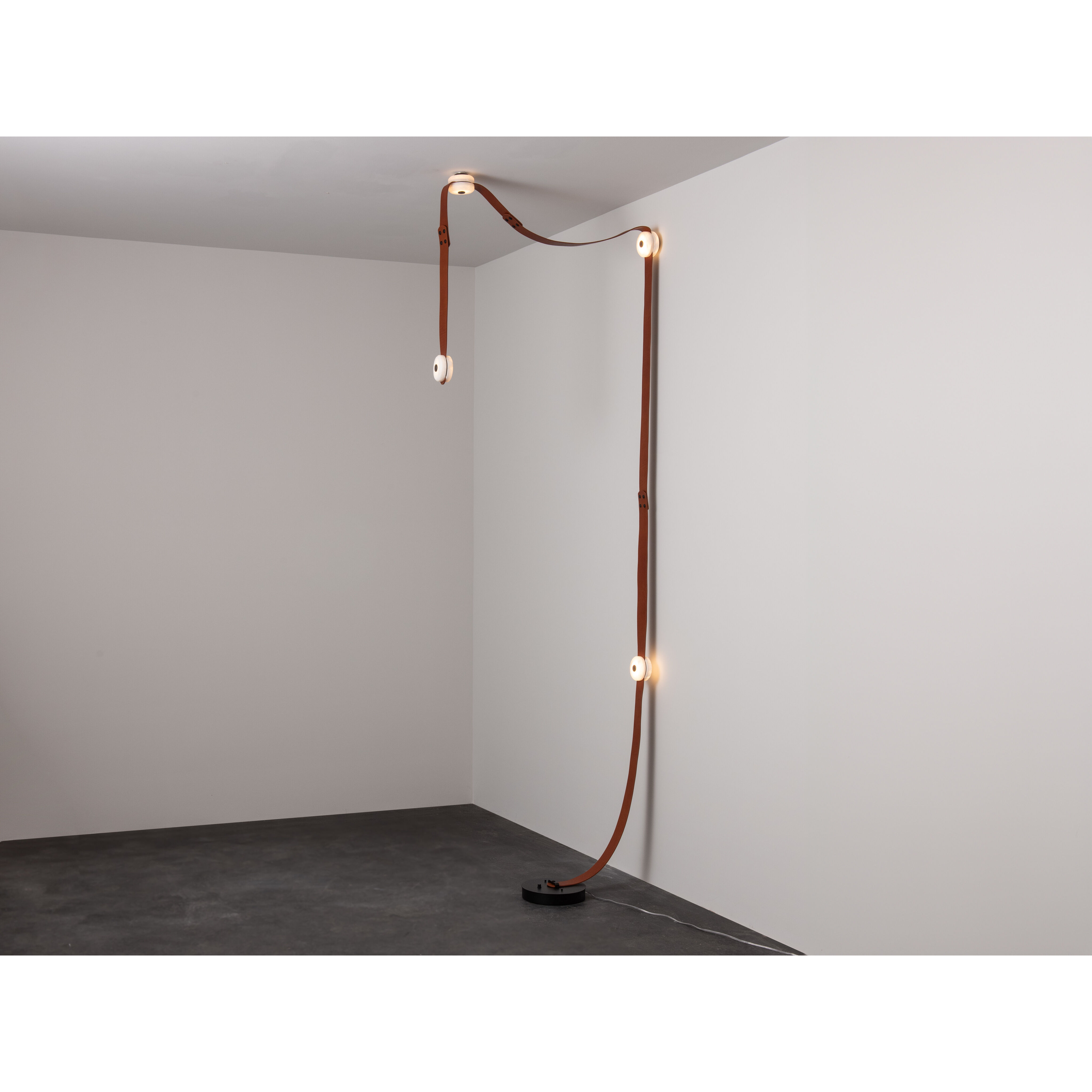 Art & Alchemy SNAPS LED 36 inch White Floor-to-Ceiling Plug-in Lamp Ceiling Light in Black Leather with Alabaster