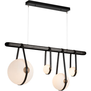 Derby LED 52 inch Black and Antique Brass Linear Pendant Ceiling Light in Leather Black/Black Wood, Black/Antique Brass