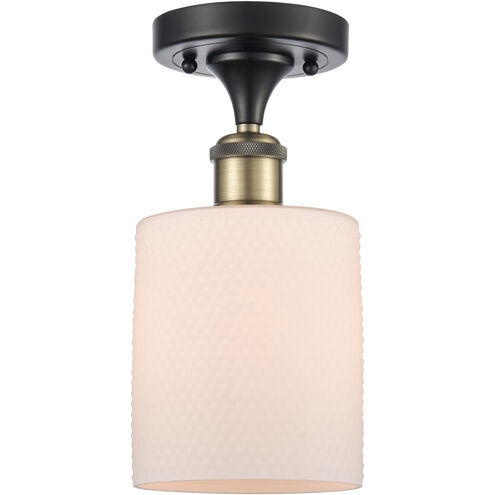 Ballston Cobbleskill LED 5 inch Black Antique Brass Semi-Flush Mount Ceiling Light in Matte White Glass, Ballston