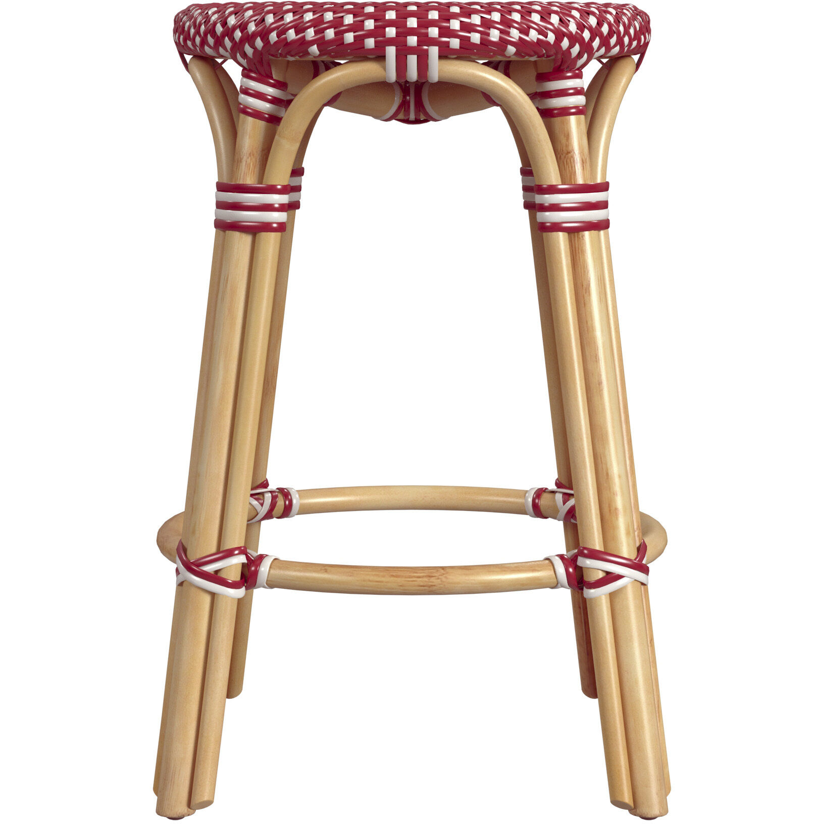 Tobias Rattan Round 24" Counter Stool in Red and White Dot