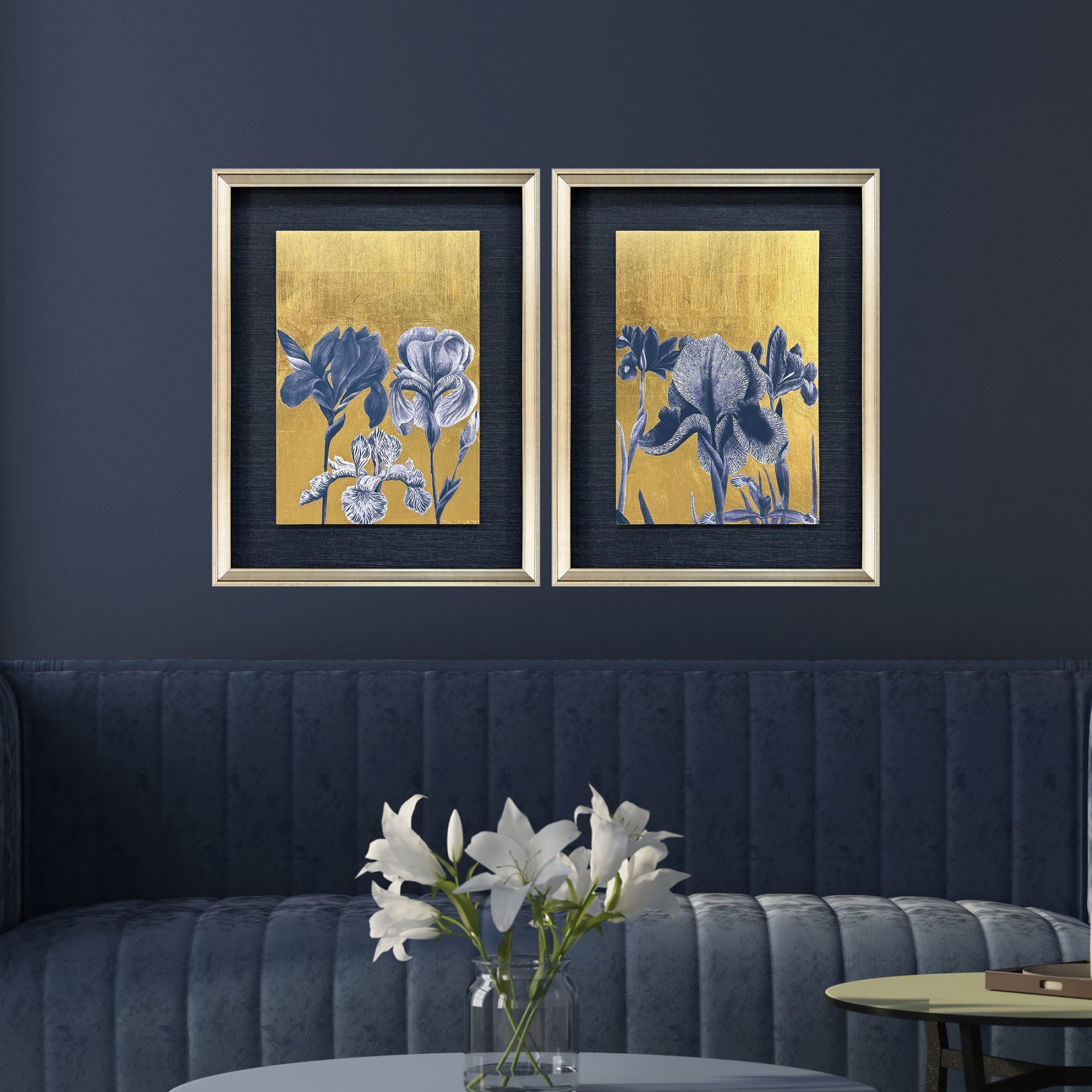 Blue Iris Blue and Metallic Framed Art, The Studio