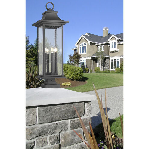 Tiberius 6 Light 36.5 inch Black Outdoor Pier Mounted Fixture in Clear Seedy Glass