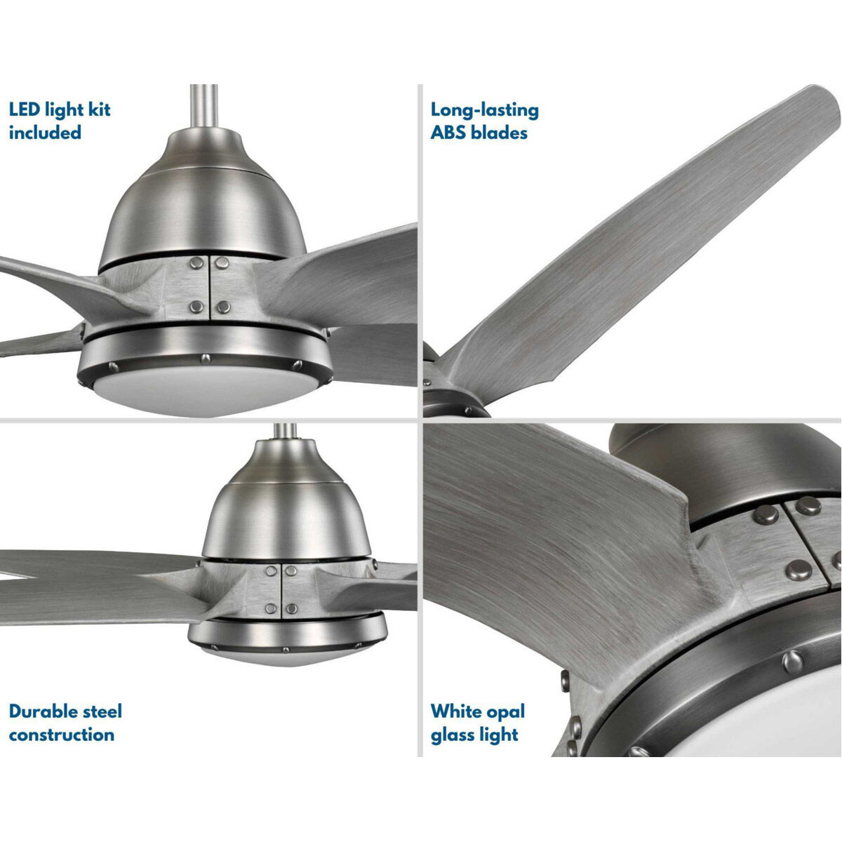 Alleron 56 inch Antique Nickel with Grey Weathered Wood Blades Ceiling Fan
