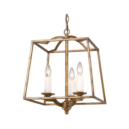 Athena 3 Light 15 inch Grecian Gold Pendant Ceiling Light, Caged